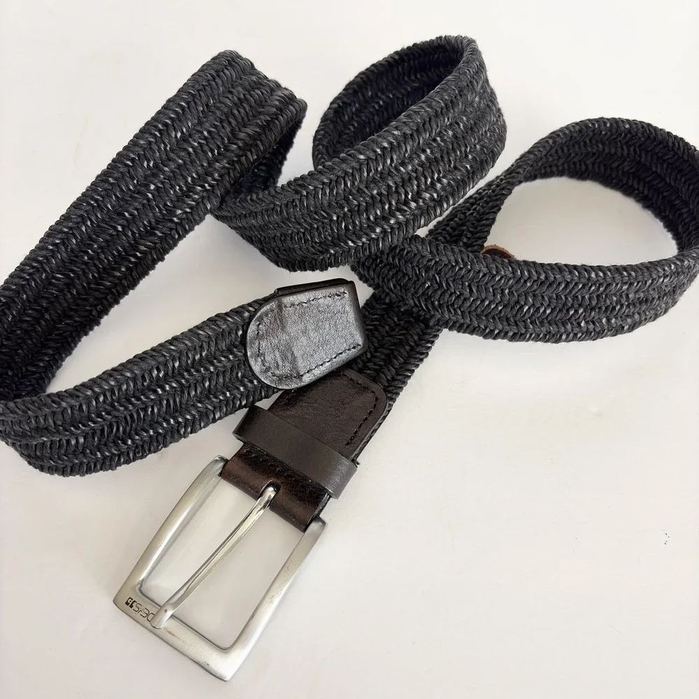 Joe's Jeans Men's Belt Size 42 Black Stretch Elastic Woven Braided Leather Dress